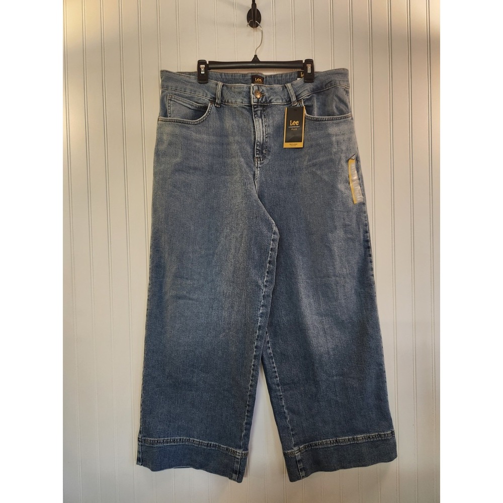 NEW Lee Women's Blue Wide Leg High Rise Trouser Denim Size 18W Petite W38x29"L